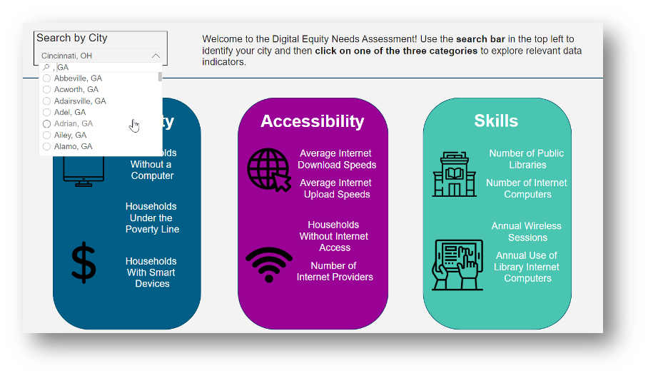 screenshot of Digital Equity Needs Assessment user interface