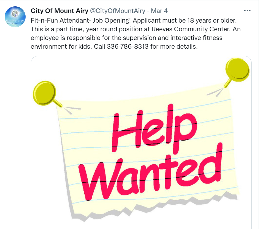 Mount Airy help wanted image.