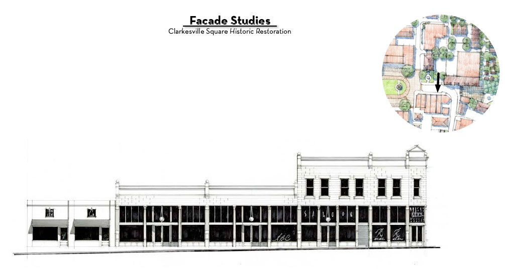 Proposed facade restorations of northeast block of Washington Street.